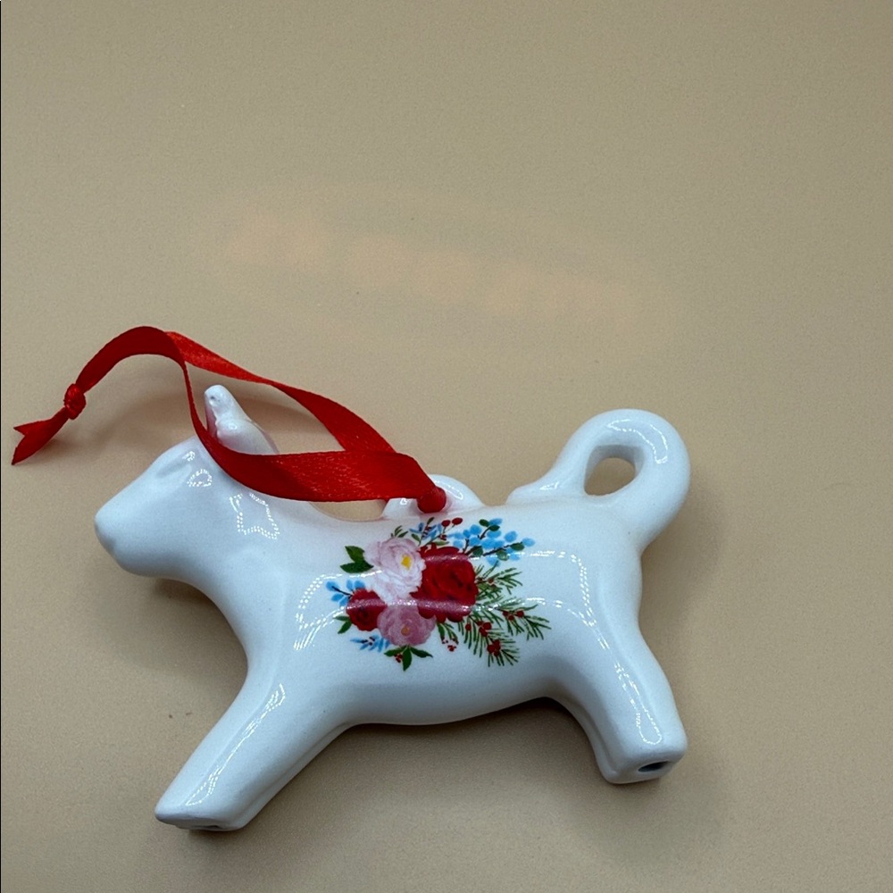 The Pioneer Woman White Ceramic Cow Ornament with Red Floral Design - Picture 2 of 3